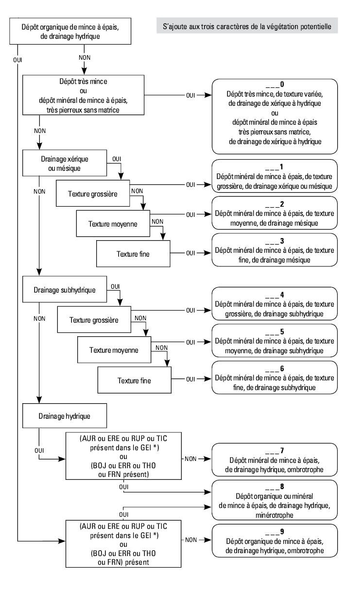 Clé d’identification du code du milieu physique pour la région 3c (3e caractère de notre type écologique)